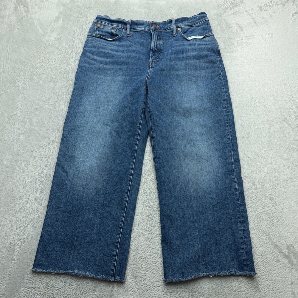 Madewell The Perfect Vintage Wide-Leg Jean Womens 32 Blue Raw Hem Denim